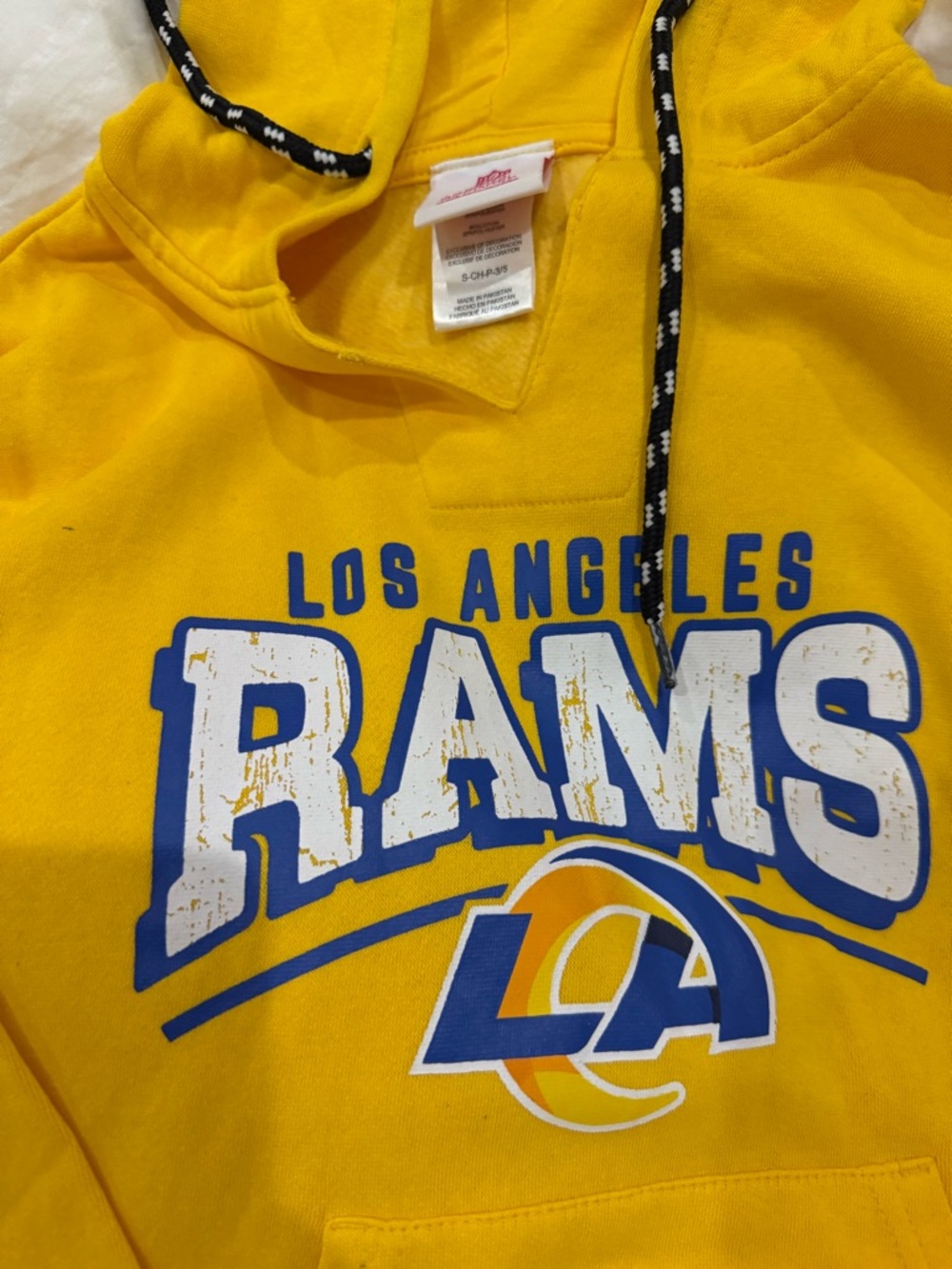 NFL Los Angeles Rams Yellow Hoodie with Blue & White Print